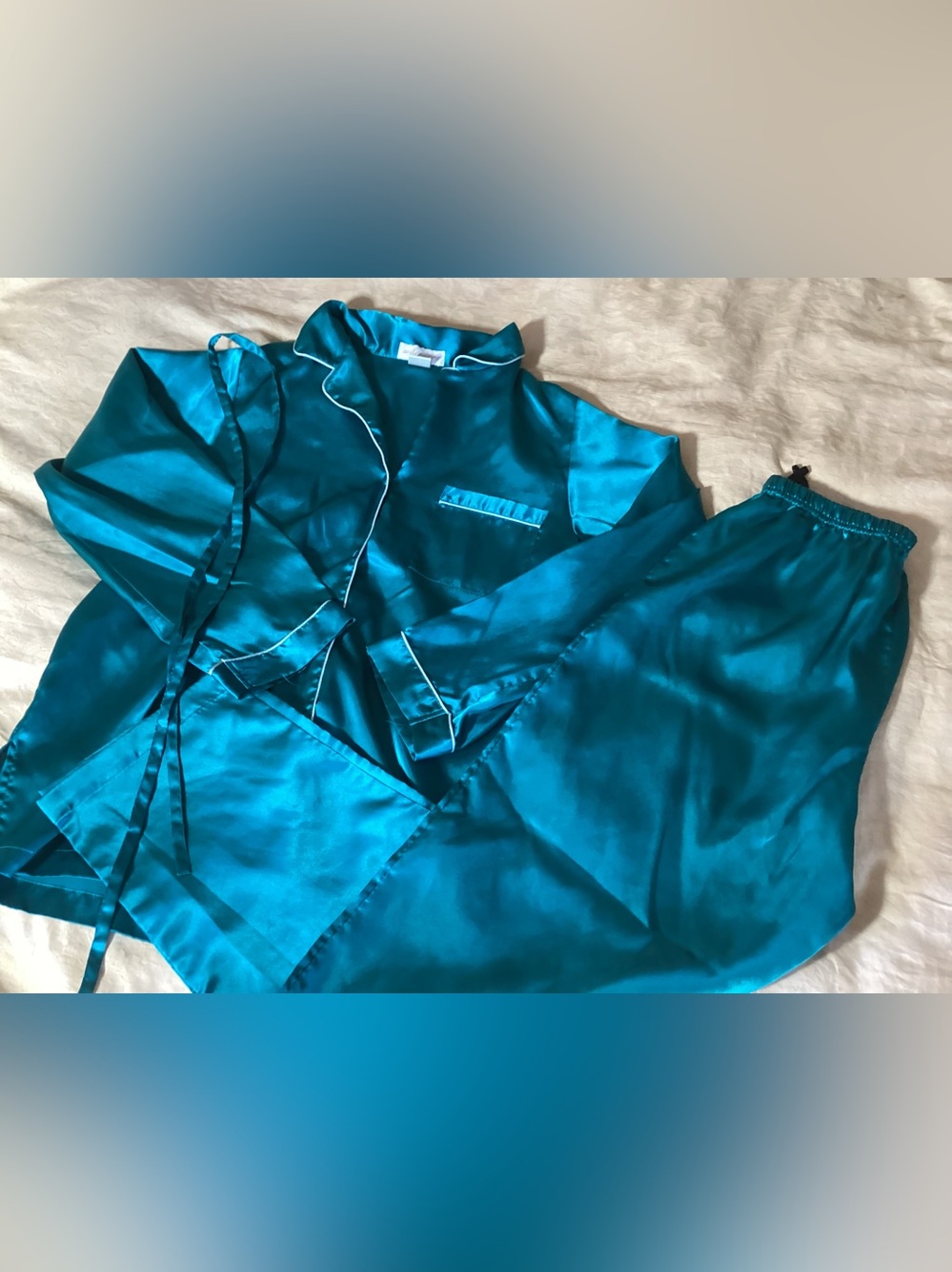 Silky Teal Satin Pajama Set - Classic Women's Sleepwear